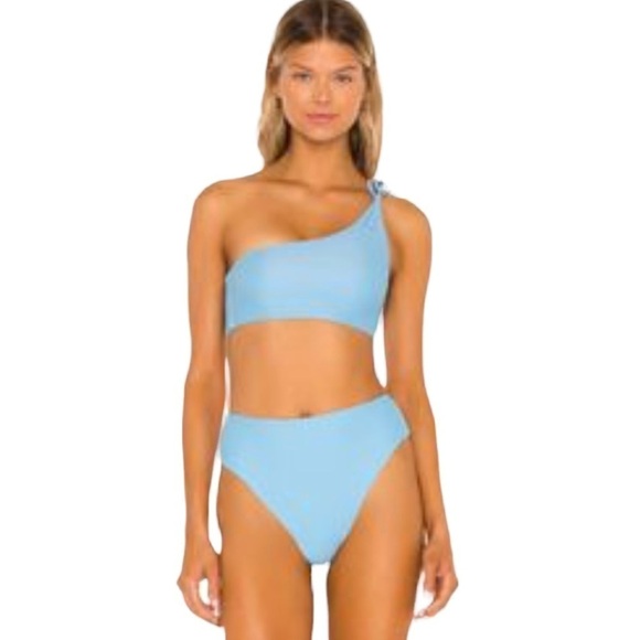 NEW Lovers + Friends Bikini Top Revolve Nimah Blue One Shoulder Tie Size M - Picture 4 of 9